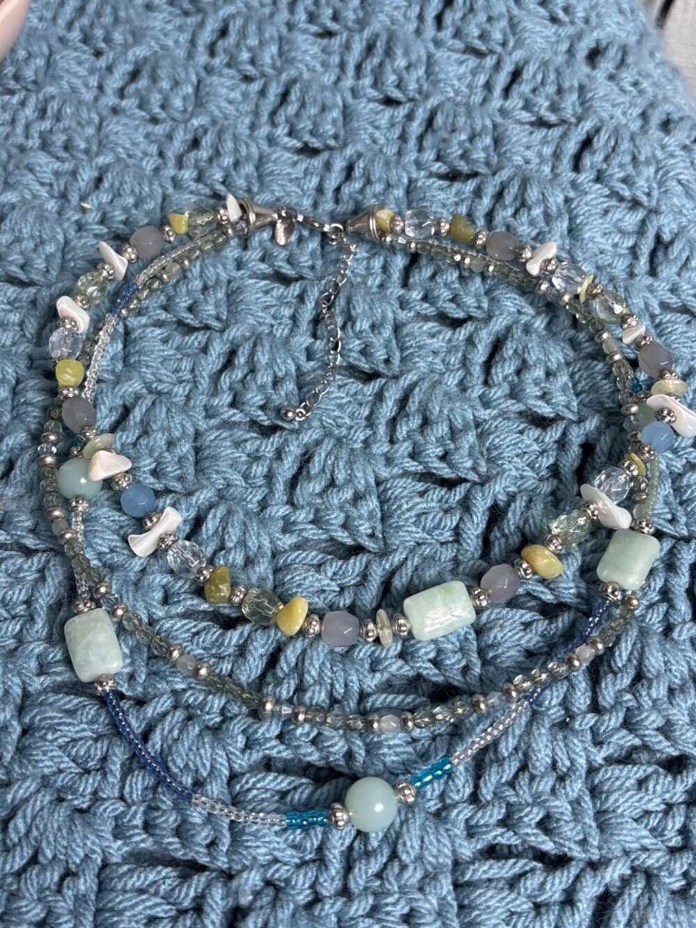 Lia Sophia 3 Strand Beaded Necklace Glass Stone Plastic Metal Shell